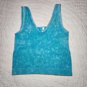 NWOT Zenana Womens Sz L/XL Mineral Wash Tank Top Turquoise